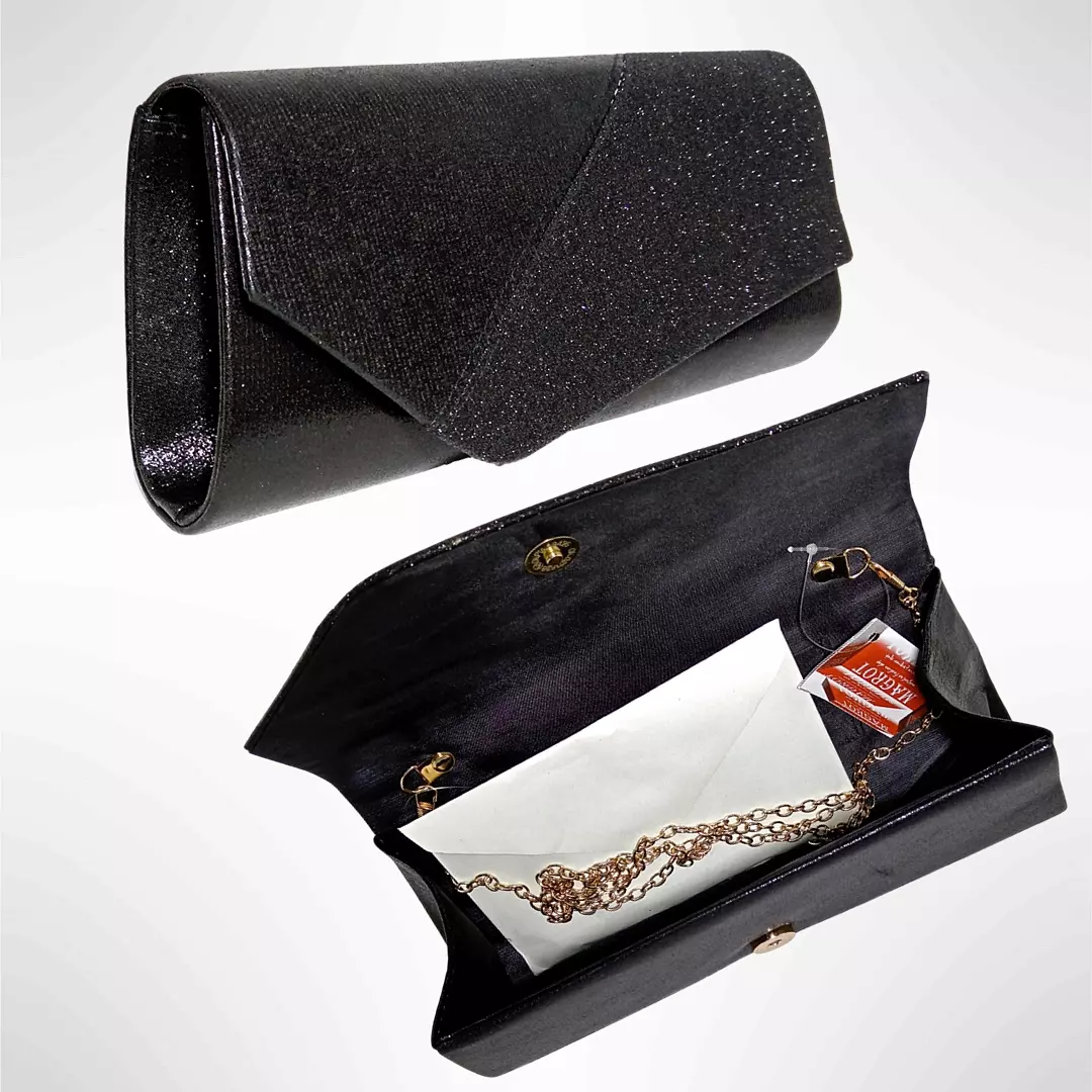 Geanta plic de seara pentru ocazii si petreceri, negru sidefat, 26 x 12 cm, Magrot 24007 5 Geanta plic seara pentru ocazii si petreceri, negru sidefat, 26 x 12 cm, Magrot 24007 Megastyle